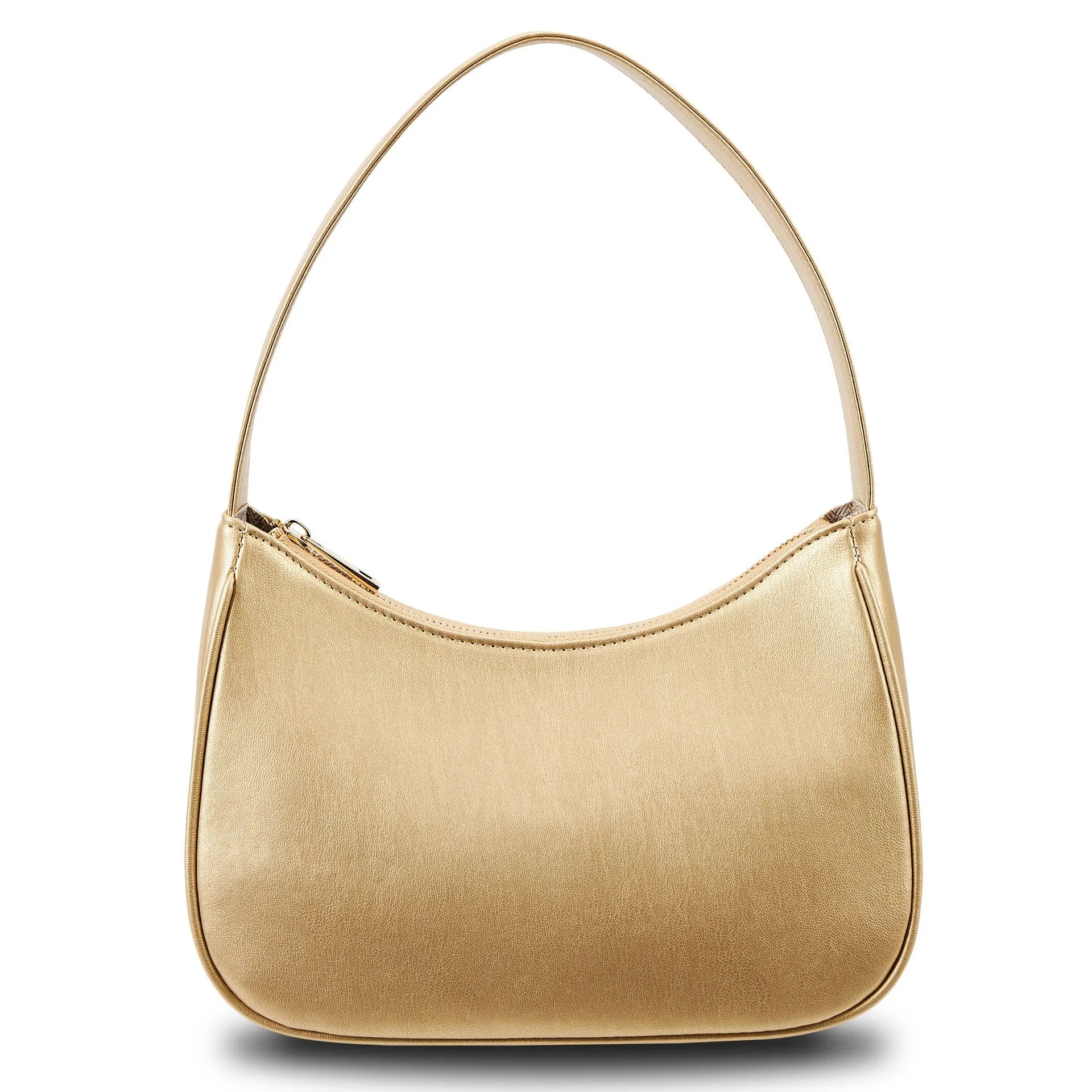 Simple retro-style waterproof PU shoulder bag shown in apricot colour with an adjustable shoulder strap.