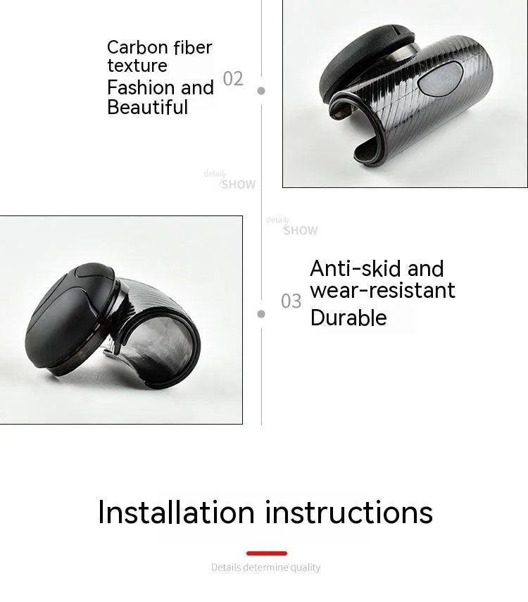 Close-up of black silicone steering wheel assist ball with metal bearing mechanism attached to a car steering wheel rim