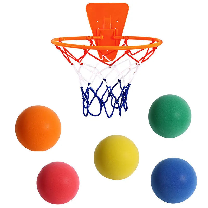 Silent foam basketball set in assorted colours with blue storage box