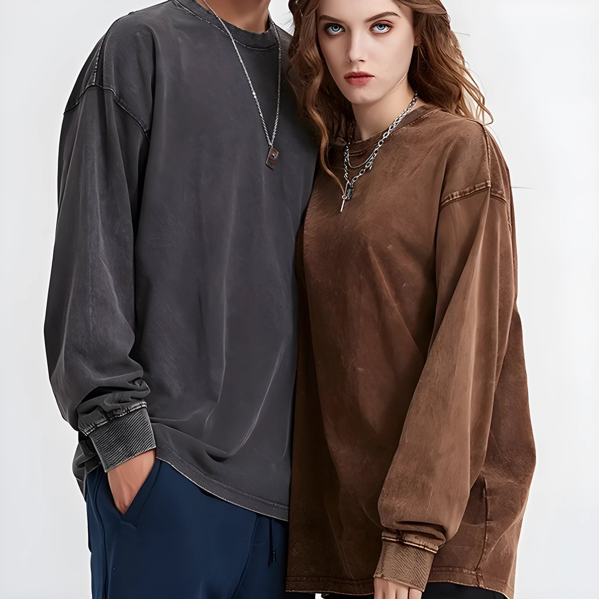 Men's vintage-style cotton pullover with long sleeves and batik colour pattern in loose fit