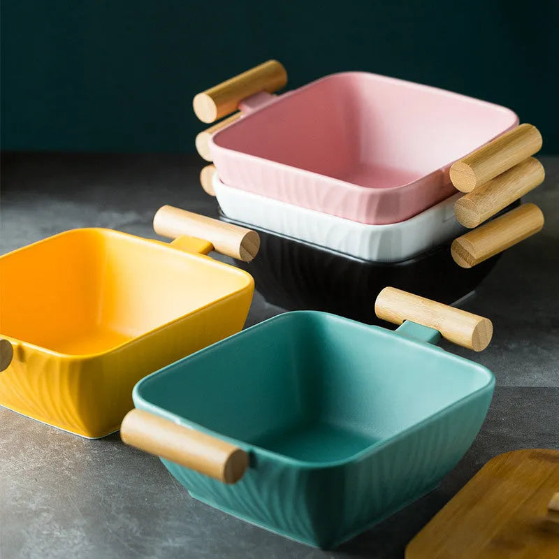 Irregular shaped porcelain ceramic bowl with lid in modern design, available in multiple colours
