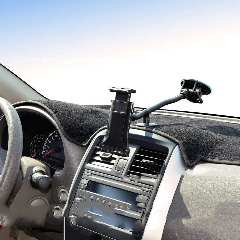 Black vehicle-mounted tablet holder with suction cup base for 4-12 inch devices
