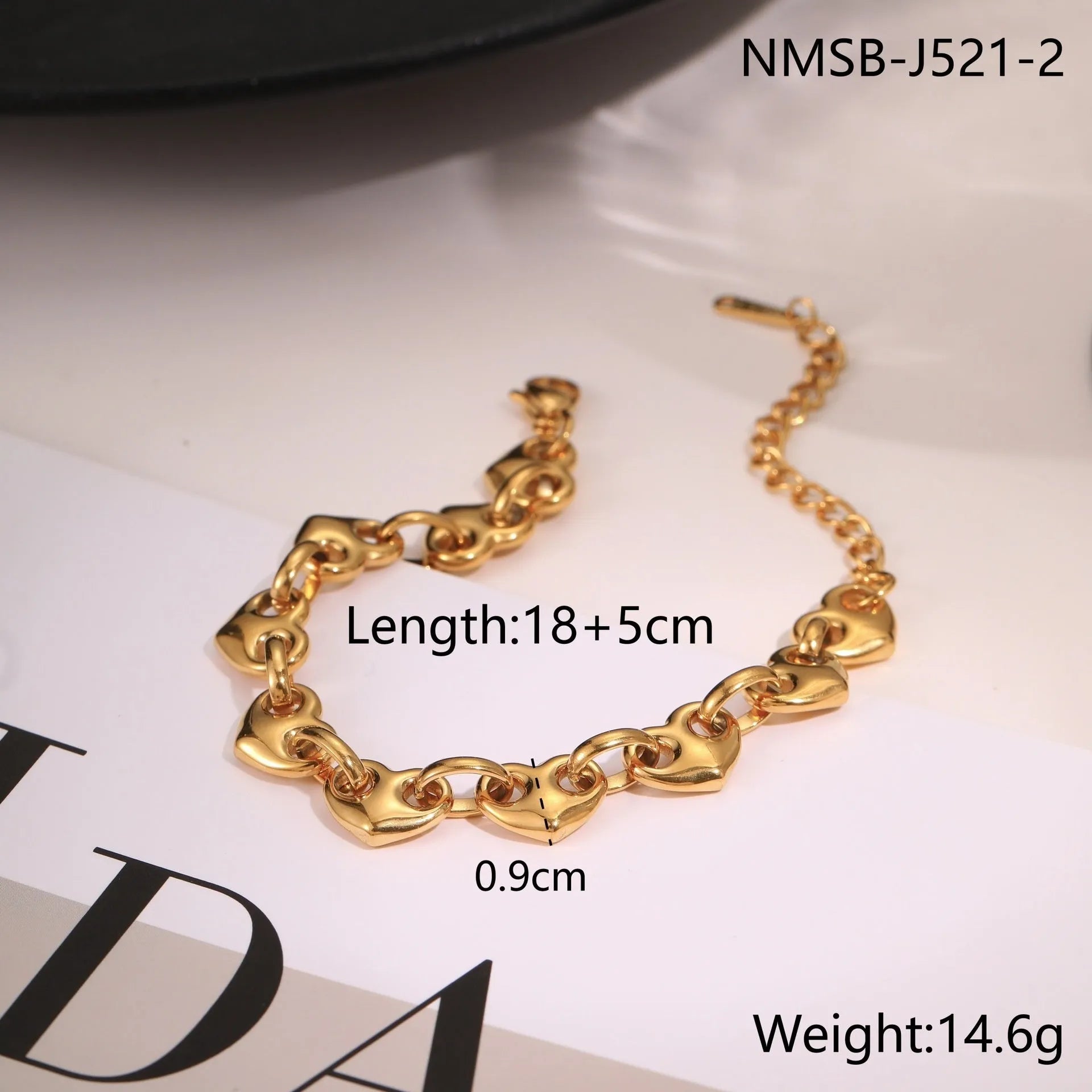 Stainless steel hollowed-out heart bracelet with electroplated 18K finish