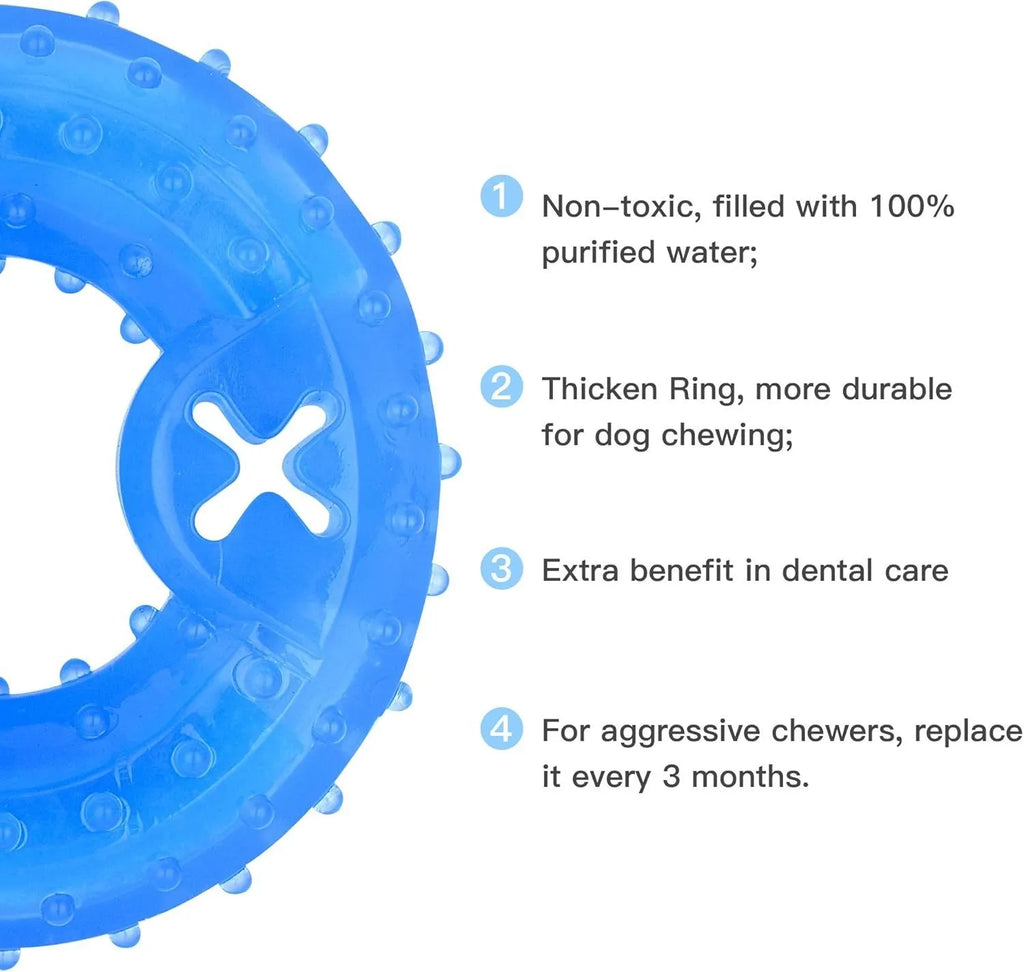 Freezable blue dog chew toy for teething puppies and cooling relief.