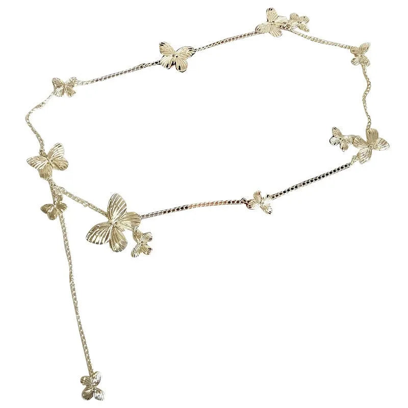 Gold butterfly waist chain belt 40cm wide alloy women's retro accessory