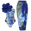 Women's one-piece swimsuit with matching printed gauze skirt set for swimming holidays