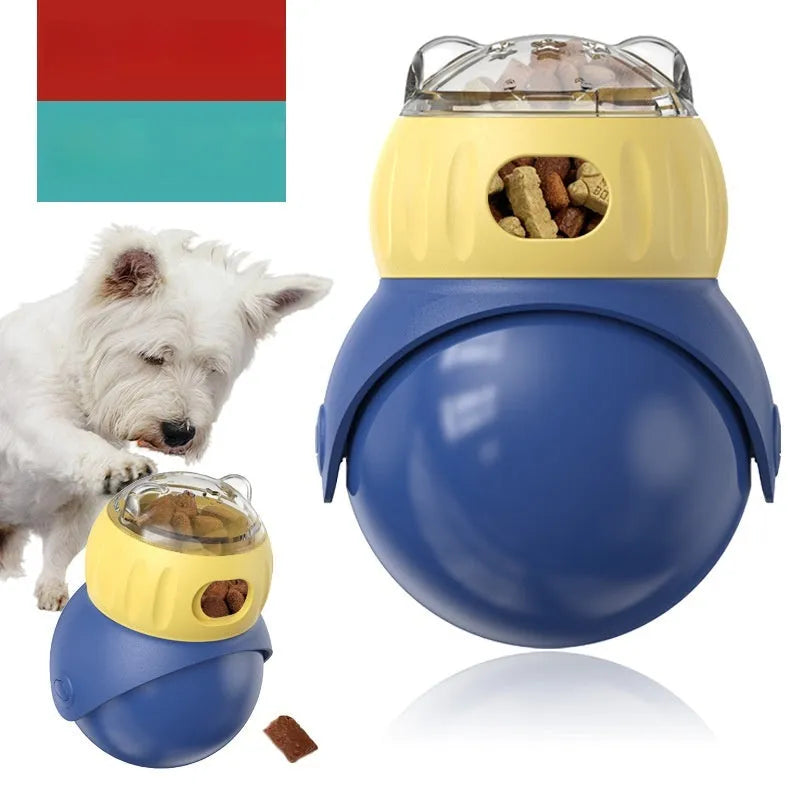 Owl-shaped plastic tumbler cat puzzle toy in Morandi yellow and blue colours.