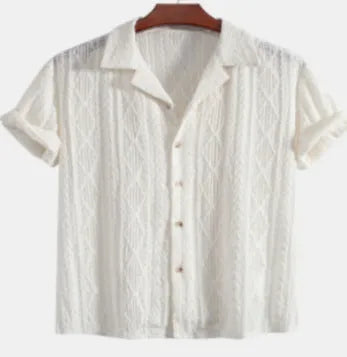 Men's loose fit short sleeve cardigan in solid colour for summer beachwear