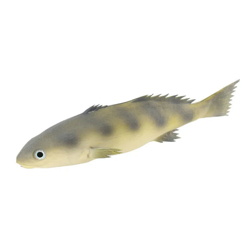 Three PU simulated fish ornaments including yellow-fin tuna and small tuna marine models