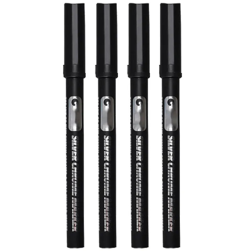 Waterproof mirror marker pen with plastic body, shown with 1mm and 2mm tip size options.