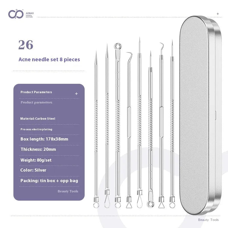 Four metal acne needles with ultra-fine pointed tips on a clean background.