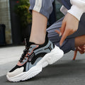 Women's thick-soled casual sports shoes with mesh upper and buckle details in moonlight colour