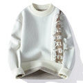 Men's loose knitted pullover with ribbed hem in polyester and rabbit fur blend fabric