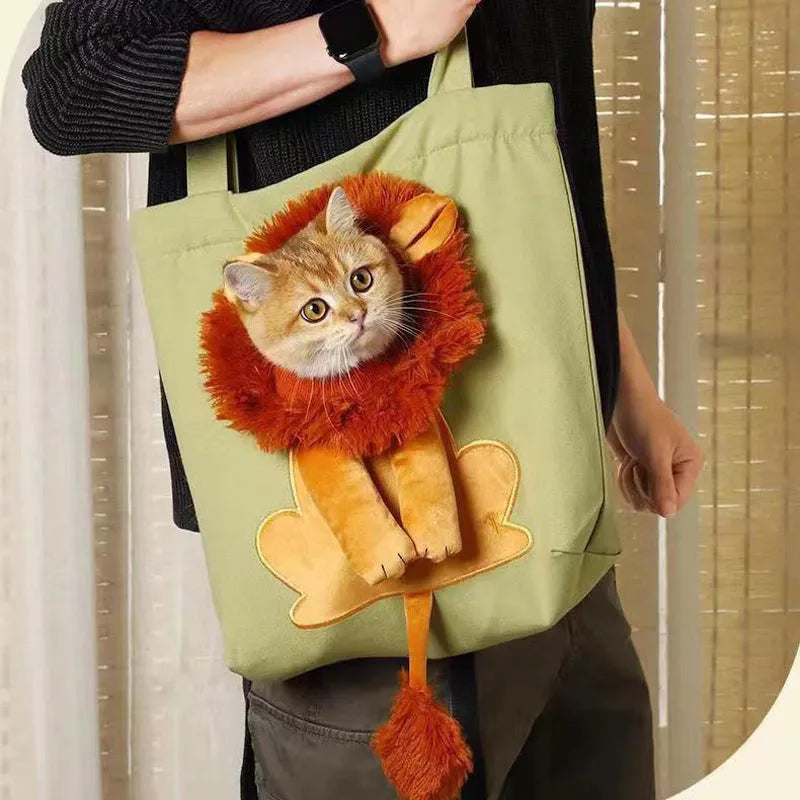 Soft canvas pet shoulder bag with cartoon pattern for small dog or cat carrier.