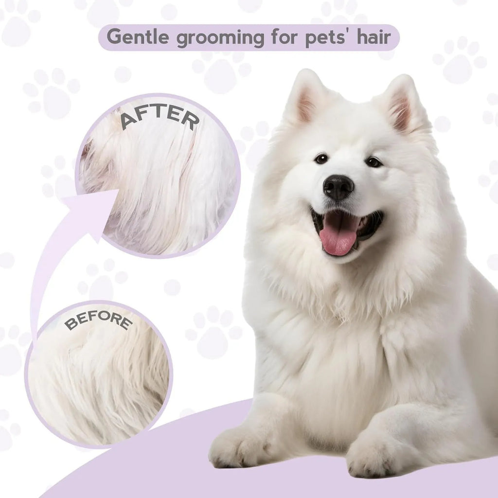 Purple pet grooming comb with stainless steel long and short teeth for detangling dog and cat hair