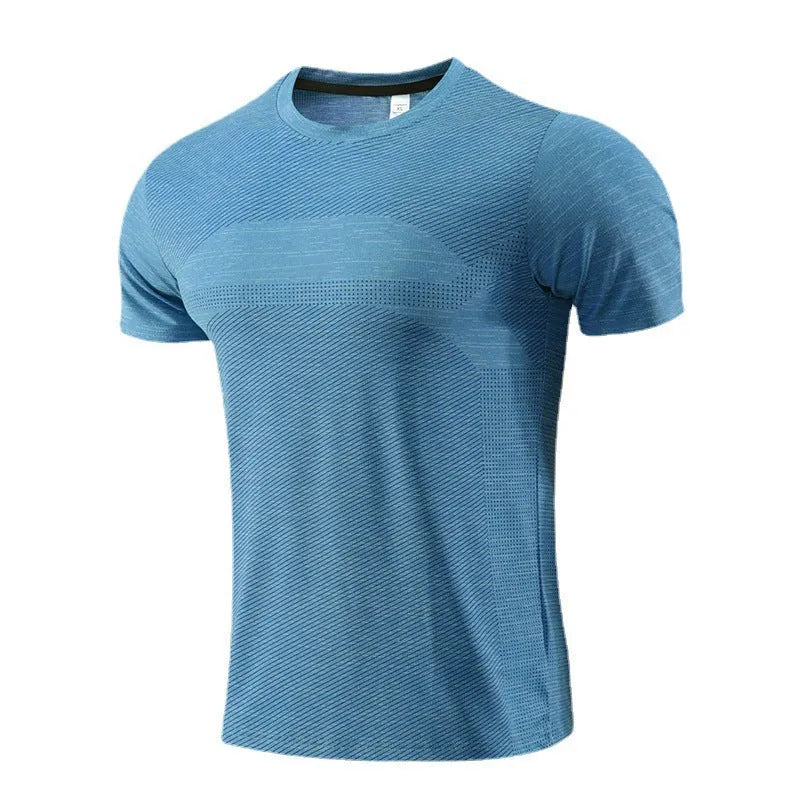 Red polyester spandex short sleeve running t-shirt laid flat