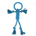 Cotton rope dog chew toy with 14cm ring diameter and 50cm length in blue
