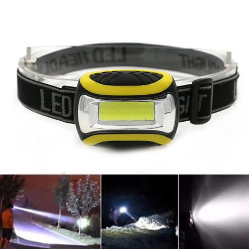 Yellow plastic three-speed headlamp with COB LED for outdoor night activities