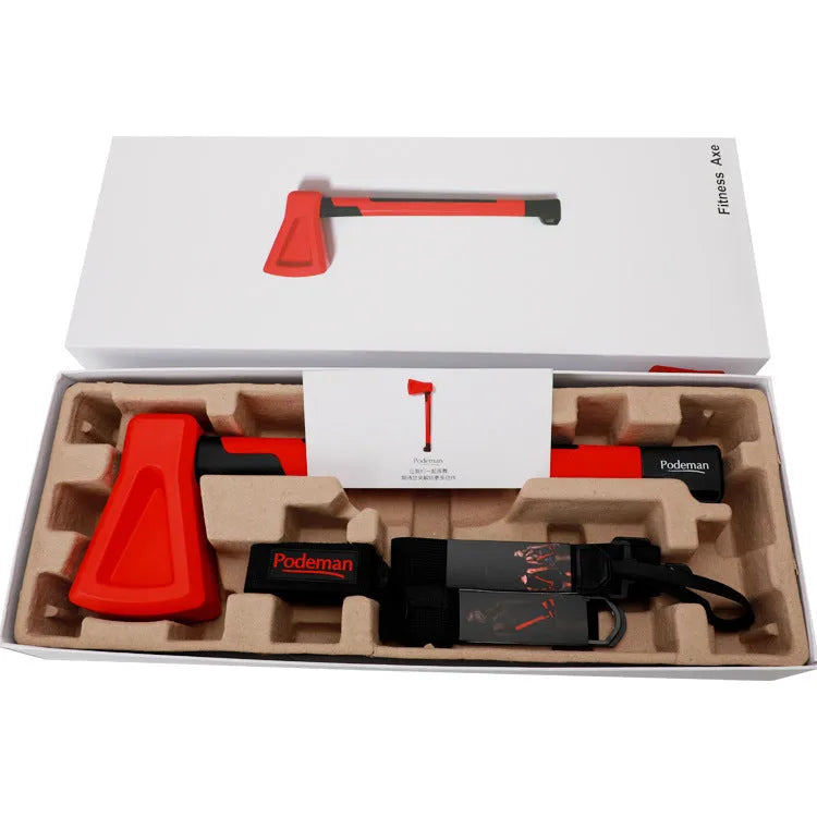 Red plastic home fitness axe muscle trainer on a neutral background