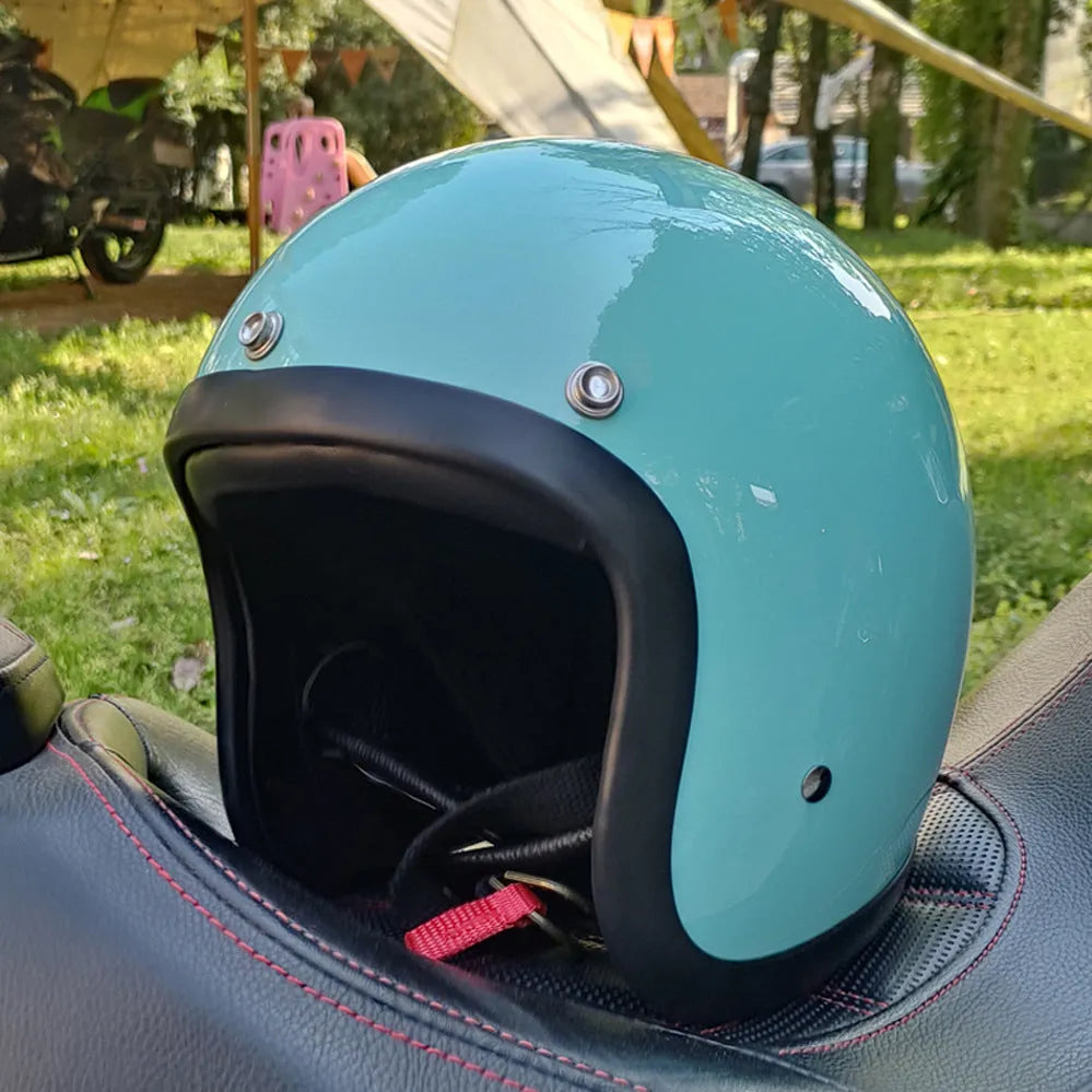 FRP retro half motorcycle helmet shown in cement grey colour for electric motorcycle commuting