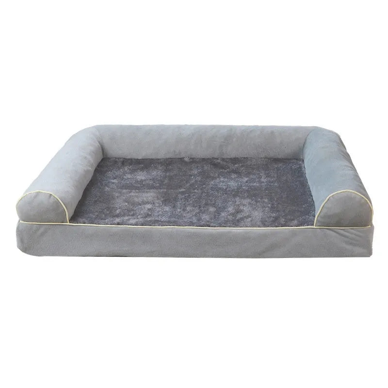 Square sponge dog bed for pets available in dark grey, light grey, khaki, blue, and beige colours.