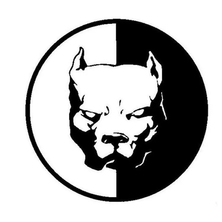 Square black, white, and red vinyl car sticker with a superhero bulldog dog graphic.