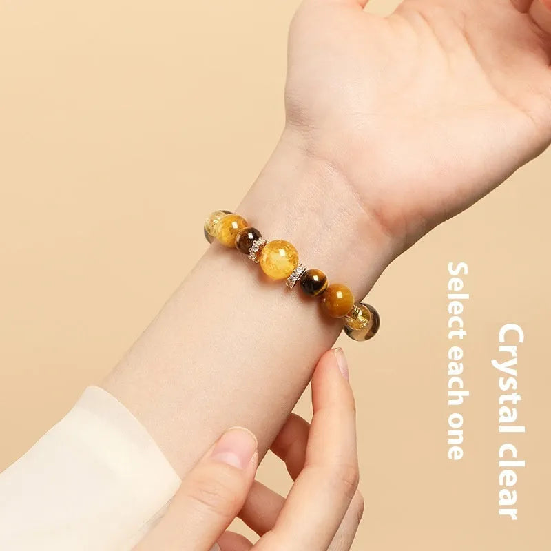 Yellow tiger-eye crystal bracelet with geometric beads in K-boxing pattern
