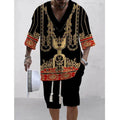 Men's loose-fit casual short sleeve suit and shorts set in a solid colour.