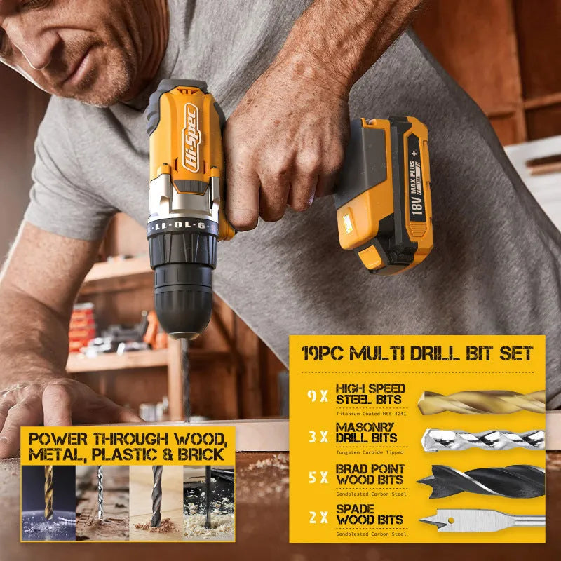 Grey-yellow case open to show 82-piece chrome-vanadium steel hardware tool kit.