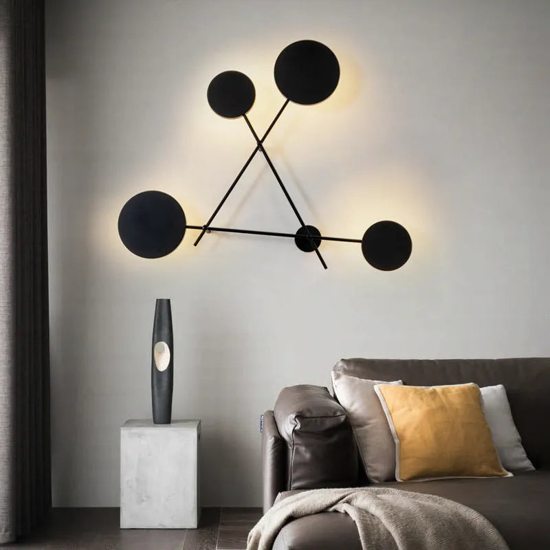 Nordic industrial triangular wrought iron LED wall lamp black finish round lamp head