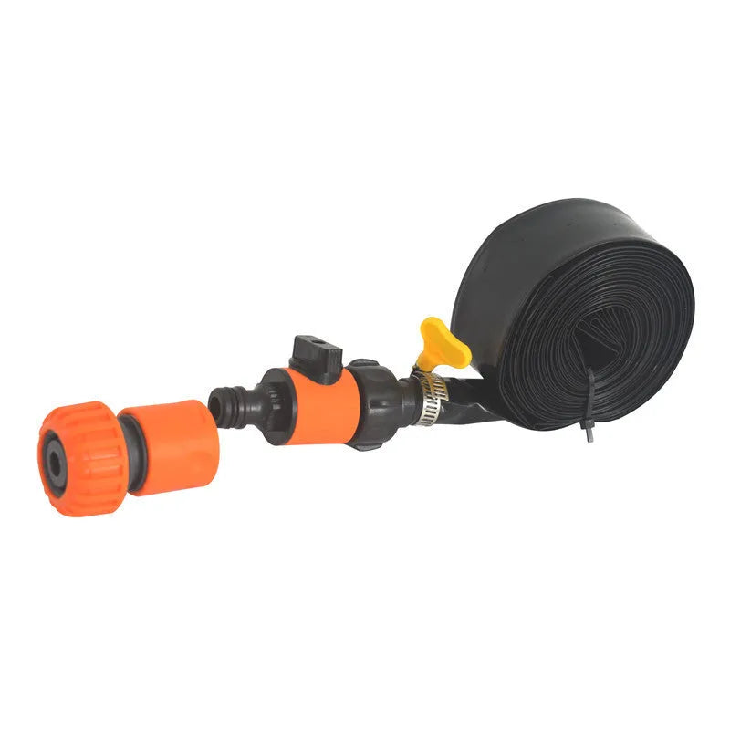 Blue portable garden sprinkler with solar panel for water cooling on PVC base