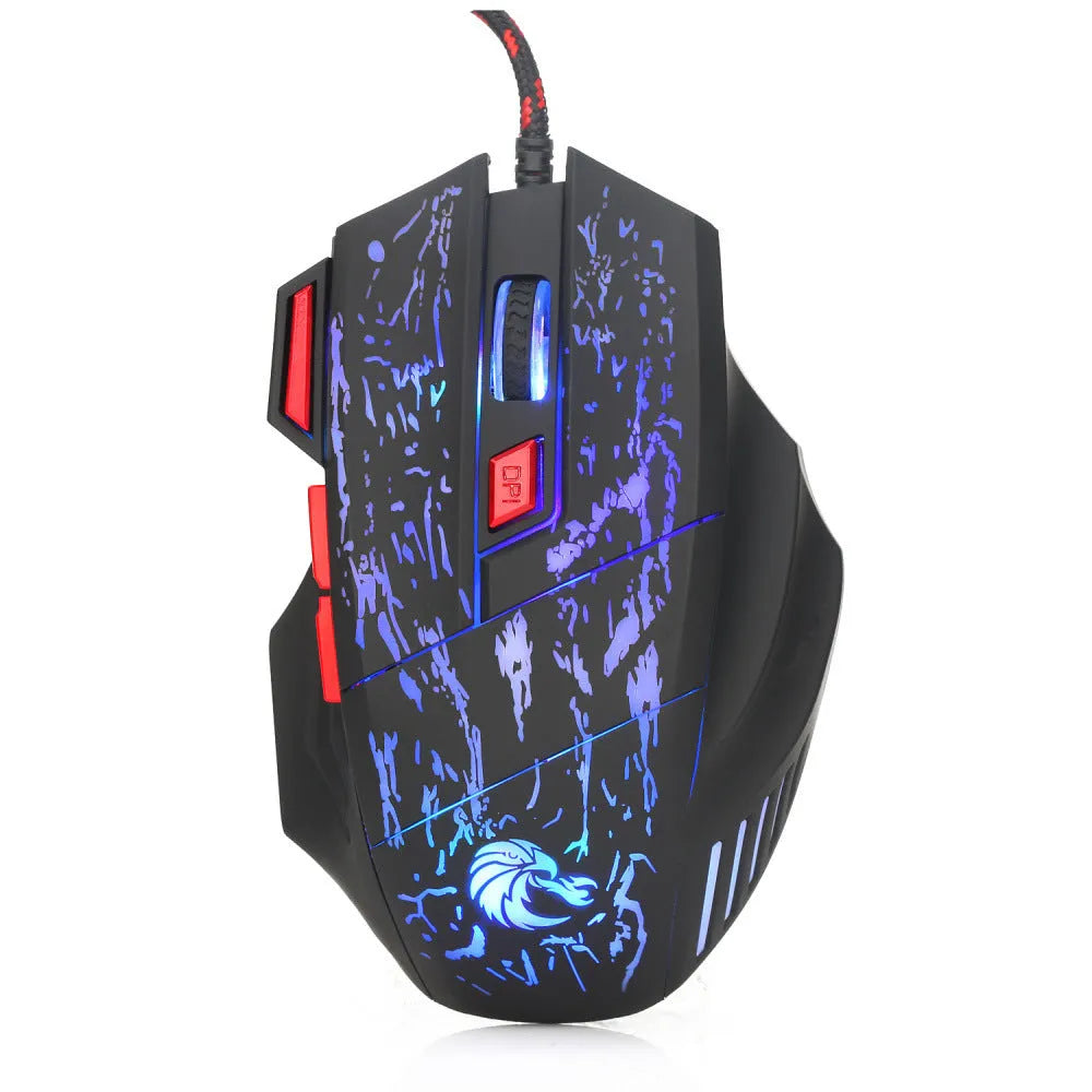 Water Crack Colourful Luminous Gaming Mouse in H300BK black with USB cable
