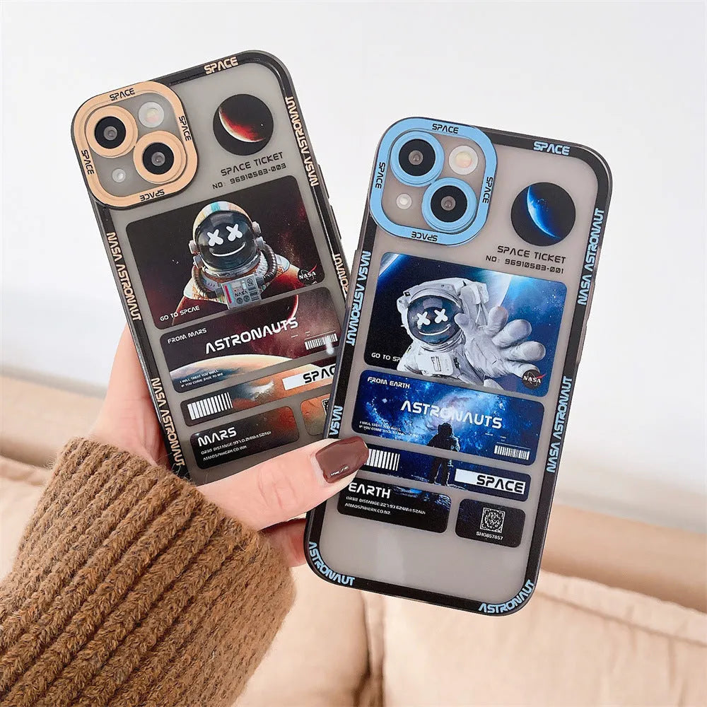 Fashion contrast colour space astronaut graffiti phone case for iPhone in blue-black silicone and TPU