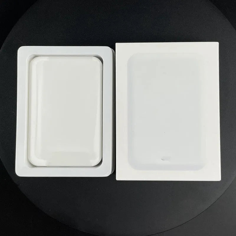 White magnetic wireless charging power bank with 5000mAh capacity measuring 100x65x16mm
