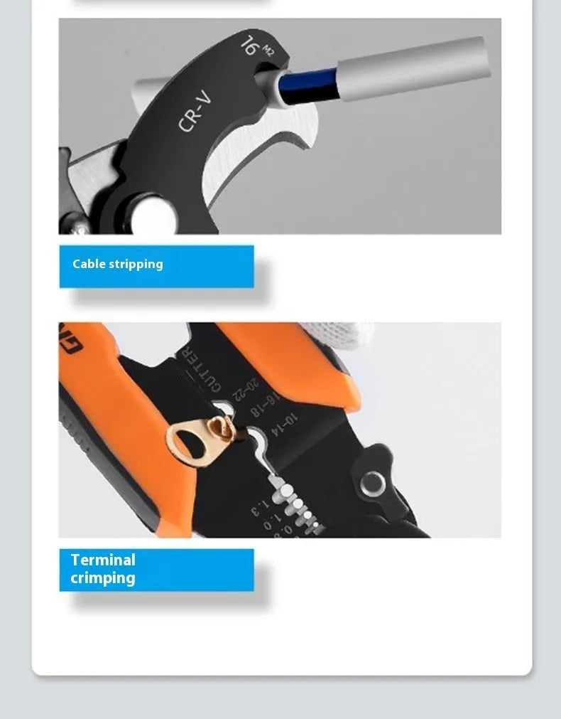 Fully automatic wire stripping pliers tool with high carbon steel blades and box-mounted design