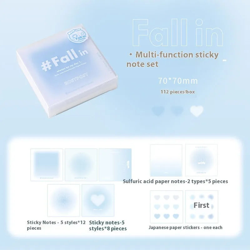 70x70mm gradient parchment multifunctional notepad with blush cover showing interior sticky notes and parchment paper sheets