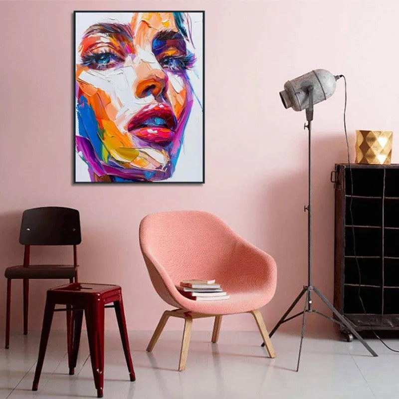 Handmade oil painting abstract human face portrait modern art on canvas rolled frameless