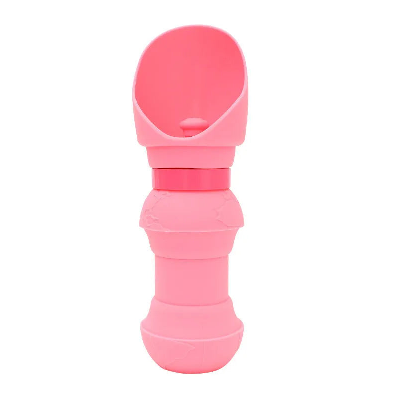 Folded and unfolded silicone pet cup in a choice of colours, showing its portable design.