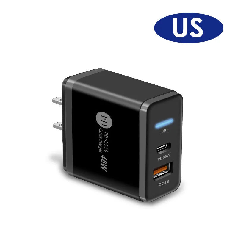 PD48W fast travel charger with UK standard three-pin plug and Type-C USB port