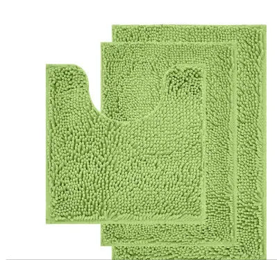 Chenille three-piece toilet mat set with U-shaped toilet seat cover in green colour options