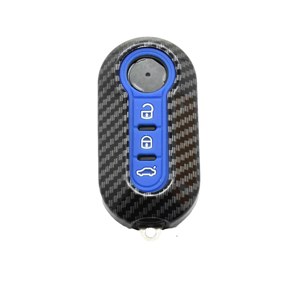 Fiat car key shell case in carbon fibre black red dark blue for 500 Boyue models