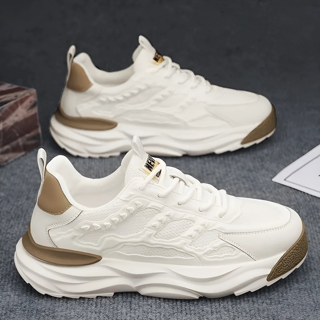 Men's white breathable mesh shoes with round toe and solid colour design
