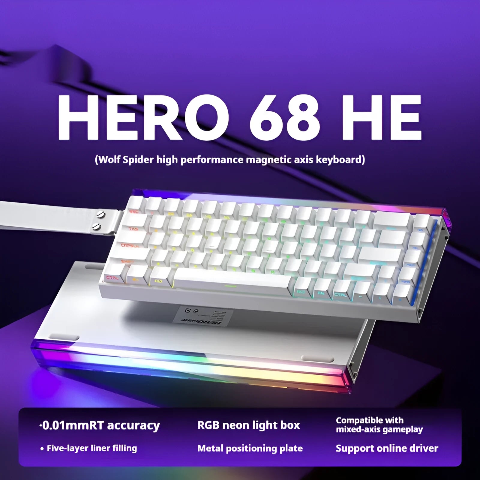 Magnetic axis wired keyboard with RGB lighting showing one of eleven available style options