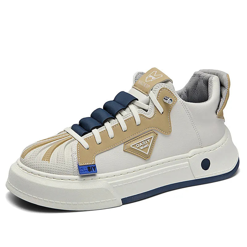 Men's beige and black casual sneakers with elastic band fastening and round toe design