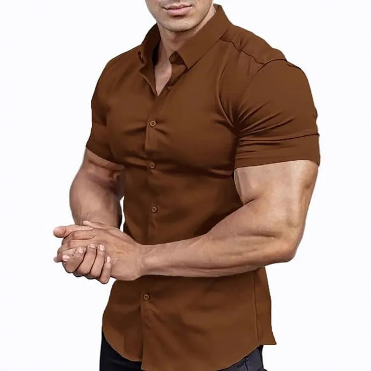 Men's short sleeve casual printed shirt with collar in a choice of colours.