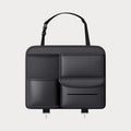 Black leather car seat back hanging storage bag with a handle