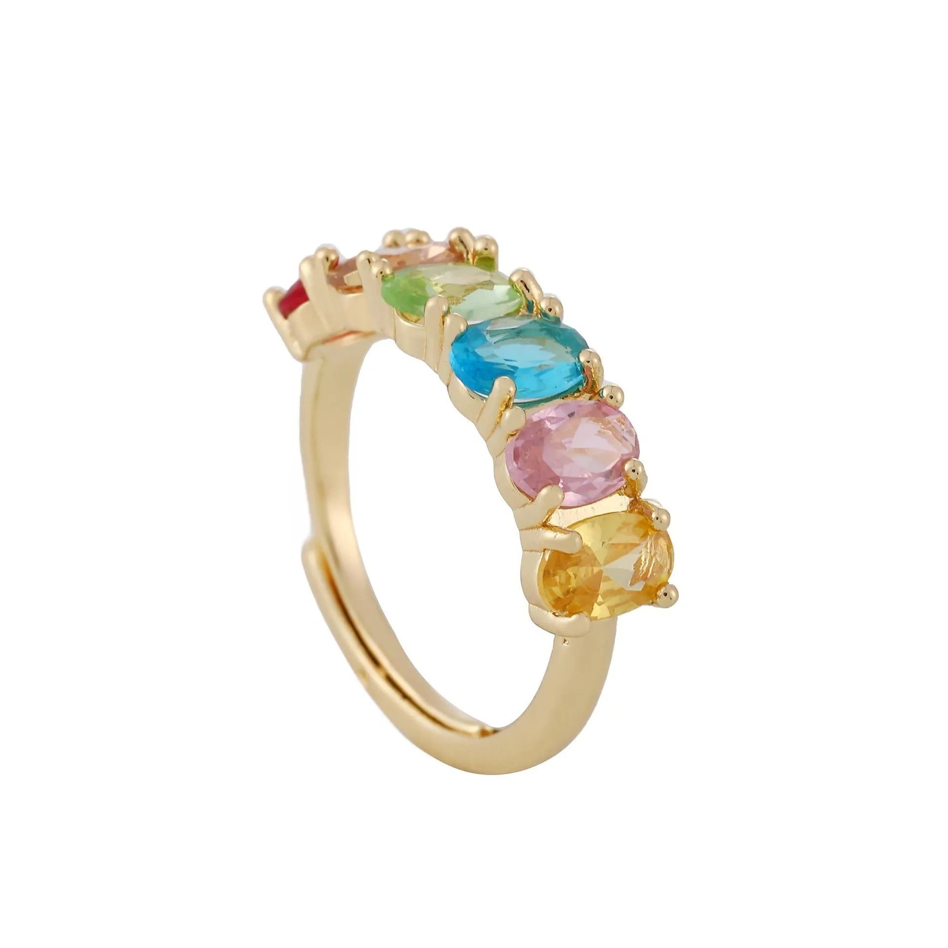 Adjustable gold electroplated copper ring with zircon stone in retro design