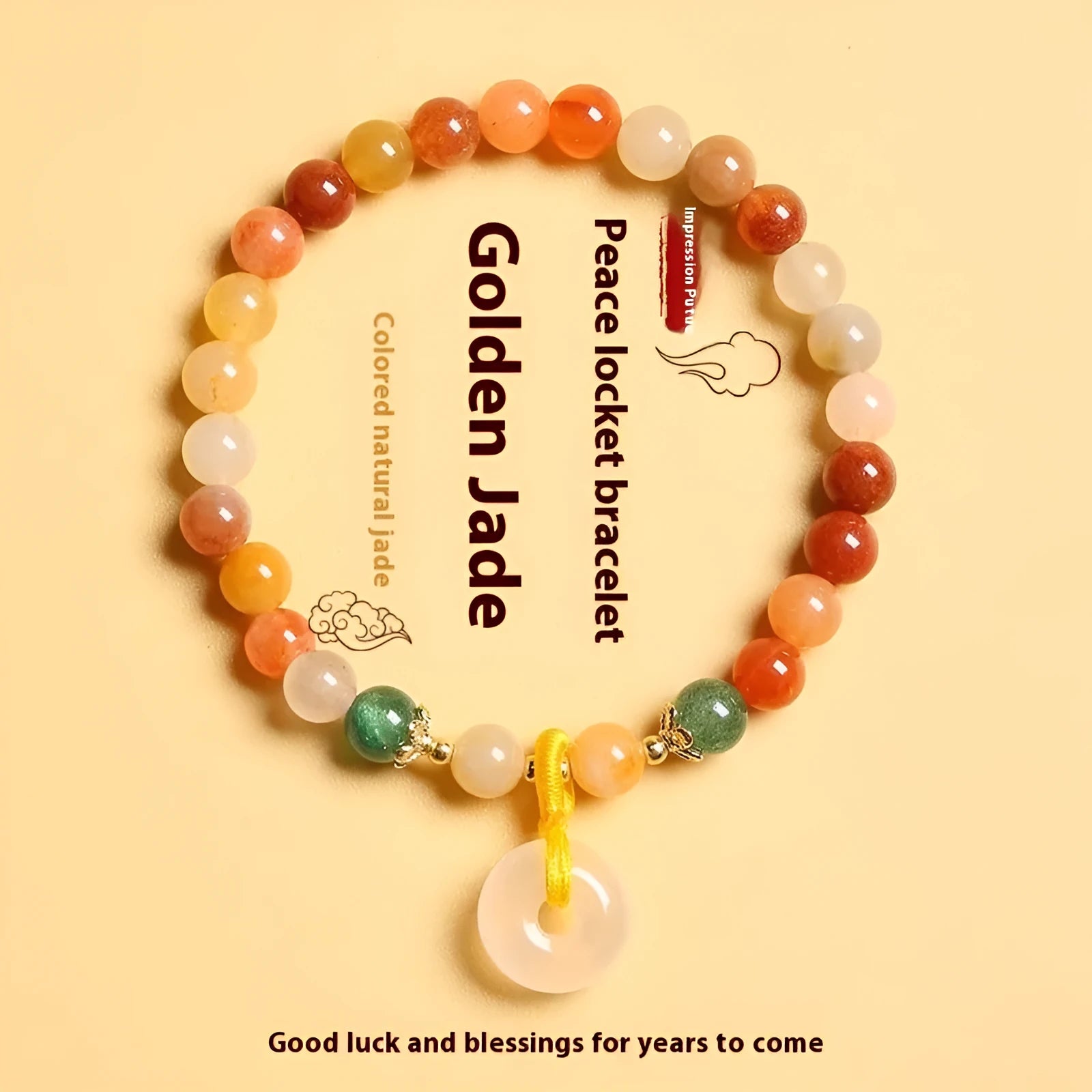 Chinese style handmade natural jinsi jade safety buckle bracelet with red agate and emerald beads