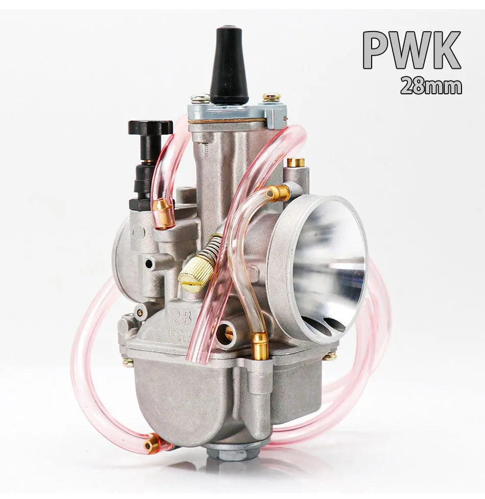 PWK sandblasting finish motorcycle carburettor showing seven size options from 21mm to 34mm