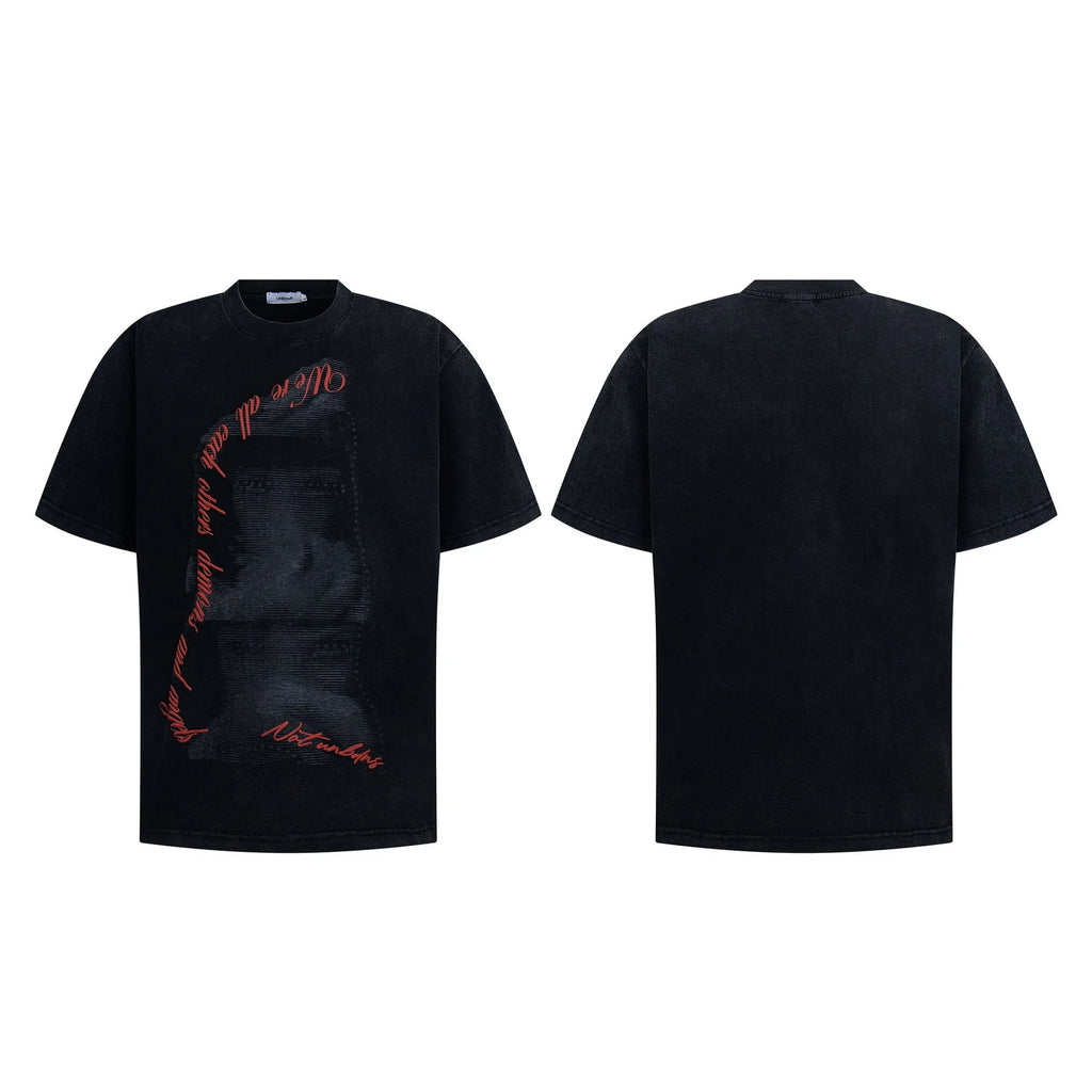 Black cotton blend men's loose fit short sleeve T-shirt with washed vintage finish